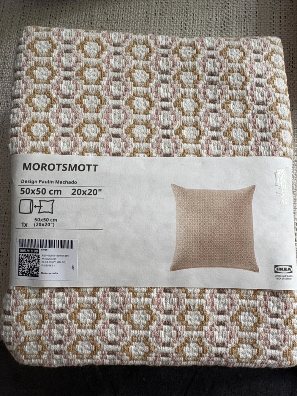 (2) IKEA MOROTSMOTT Decorative Pillow Cover in Pink, Gold, Dk Khaki.